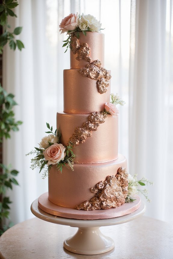 bold sparkling rose gold cake