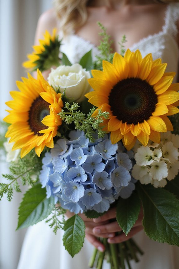bold sunflowers elegant hydrangeas