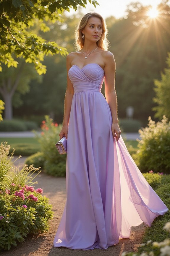 chic strapless lavender dress
