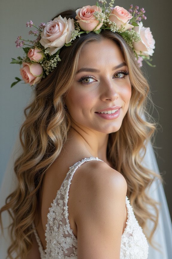 loose curls with floral crown