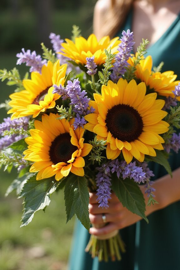 sunflower lavender rustic bouquet