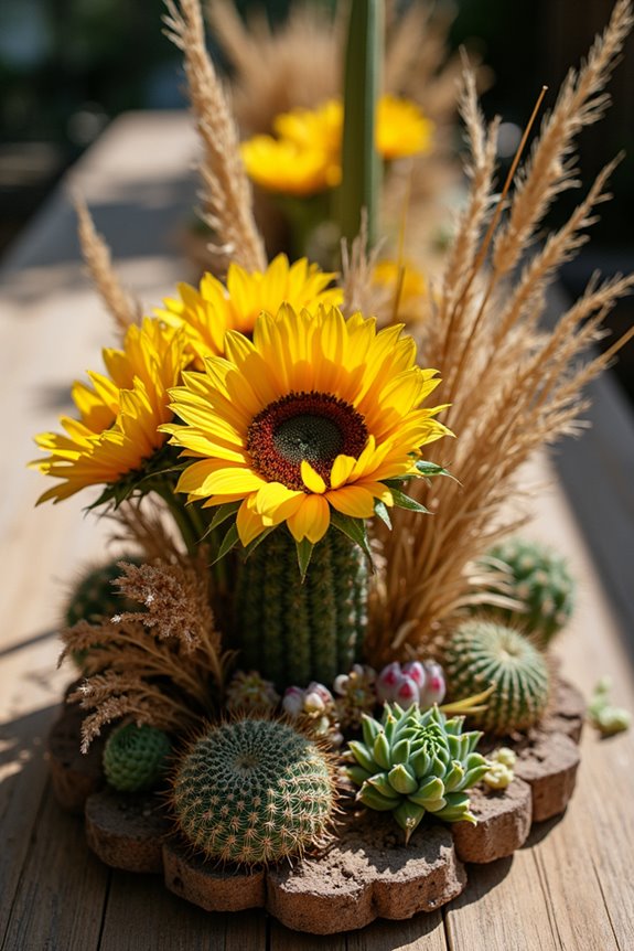 sunflowers and cacti arrangement