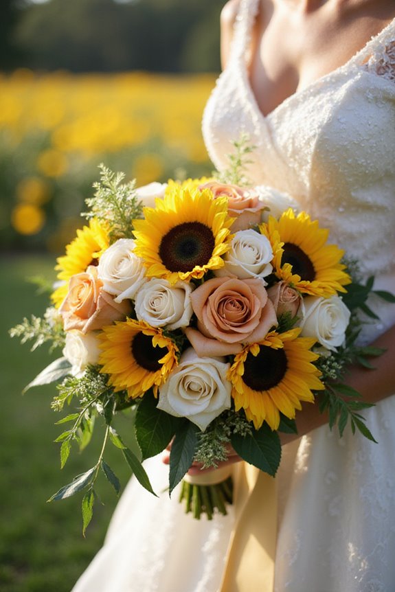 sunflowers and roses bouquet