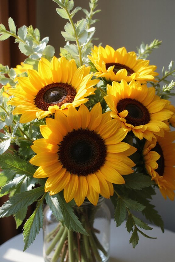 vibrant sunflower eucalyptus bouquet